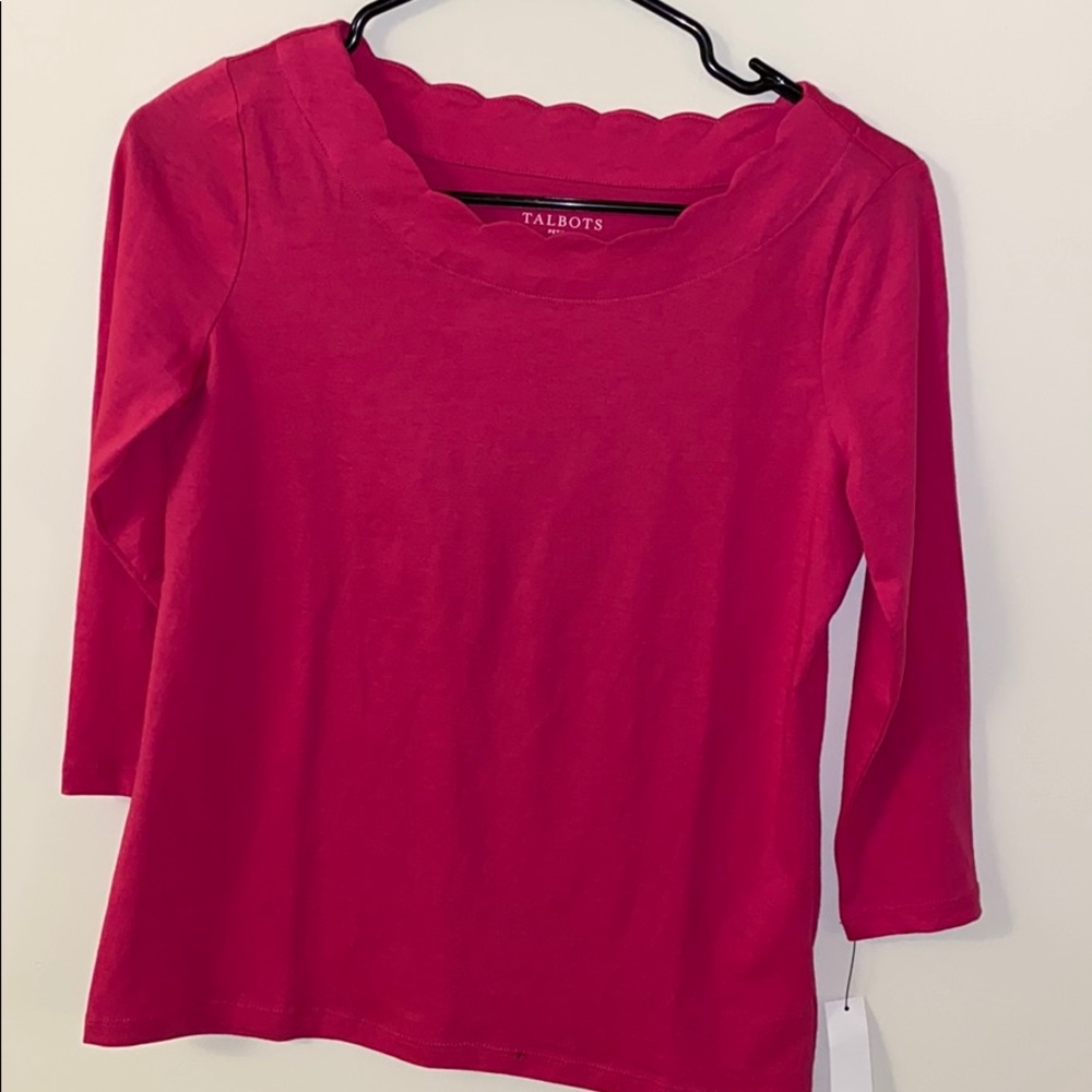 Talbots scallop mid sleeve shirt